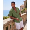 image:imageCOOFANDY Mens Short Sleeve Button Down Shirts Casual Cotton Beach Summer Linen Textured ShirtsOlive Green