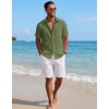 image:imageCOOFANDY Mens Short Sleeve Button Down Shirts Casual Cotton Beach Summer Linen Textured ShirtsOlive Green