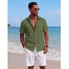 image:imageCOOFANDY Mens Short Sleeve Button Down Shirts Casual Cotton Beach Summer Linen Textured ShirtsOlive Green