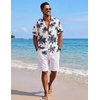 image:imageCOOFANDY Mens Short Sleeve Button Down Shirts Casual Cotton Beach Summer Linen Textured ShirtsPalm Leaf Printnavy