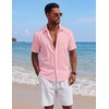 image:imageCOOFANDY Mens Short Sleeve Button Down Shirts Casual Cotton Beach Summer Linen Textured ShirtsPink