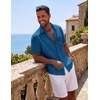 image:imageCOOFANDY Mens Short Sleeve Button Down Shirts Casual Cotton Beach Summer Linen Textured ShirtsSea Blue
