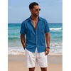 image:imageCOOFANDY Mens Short Sleeve Button Down Shirts Casual Cotton Beach Summer Linen Textured ShirtsSea Blue