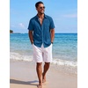 image:imageCOOFANDY Mens Short Sleeve Button Down Shirts Casual Cotton Beach Summer Linen Textured ShirtsSea Blue