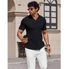 image:imageCOOFANDY Mens V Neck Polo Shirts Short Sleeve Golf TShirts Ribbed Knit Soft TeesBlack