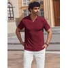 image:imageCOOFANDY Mens V Neck Polo Shirts Short Sleeve Golf TShirts Ribbed Knit Soft TeesWine Red