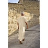 image:imageCOOFANDY Mens VNeck Linen Robe Short Sleeve Kaftan Thobe Long Gown Casual Shirt for Beach SummerBeige