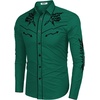 image:imageCOOFANDY Mens Western Cowboy Shirt Long Sleeve Embroidered Shirt Slim Fit Cotton Casual Button Down ShirtGreen