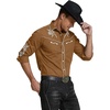 image:imageCOOFANDY Mens Western Cowboy Shirt Long Sleeve Embroidered Shirt Slim Fit Cotton Casual Button Down ShirtLight Brown