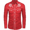 image:imageCOOFANDY Mens Western Cowboy Shirt Long Sleeve Embroidered Shirt Slim Fit Cotton Casual Button Down ShirtRed White