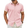 image:imageCOOFANDY Mens Button Down Shirts Short Sleeve Casual Cotton Shirts Summer Beach Wedding Shirt with PocketPink