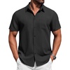 image:imageCOOFANDY Mens Button Down Short Sleeve Shirt Casual Summer Stretch Denim Dress Shirts with PocketBlack