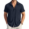 image:imageCOOFANDY Mens Casual Button Down Shirts Short Sleeve Textured Summer Beach Shirt with PocketIndigo