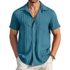 image:imageCOOFANDY Mens Casual Button Down Shirts Short Sleeve Textured Summer Beach Shirt with PocketPeacock Blue