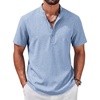 image:imageCOOFANDY Mens Casual Henley Shirt Band Collar Short Sleeve Shirt for Mens Summer Beach TShirts VacationLight Blue