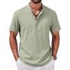 image:imageCOOFANDY Mens Casual Henley Shirt Band Collar Short Sleeve Shirt for Mens Summer Beach TShirts VacationLight Green