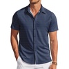 image:imageCOOFANDY Mens Casual Wrinkle Free Shirts Short Sleeve Button Down Summer Stretch Dress ShirtWhite Geometric Shape Blue