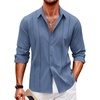 image:imageCOOFANDY Mens Cuban Guayabera Shirt Casual Button Down Shirts Long Sleeve Summer Beach ShirtsGray Blue
