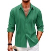 image:imageCOOFANDY Mens Cuban Guayabera Shirt Casual Button Down Shirts Long Sleeve Summer Beach ShirtsOasis Green