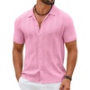 image:imageCOOFANDY Mens Knit Button Down Shirts Short Sleeve Polo Shirt Casual Vintage Summer Beach ShirtsPink
