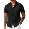 image:imageCOOFANDY Mens Linen Shirts Short Sleeve Button Down Shirt Casual Summer Beach Shirts with PocketBlack