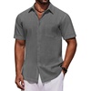 image:imageCOOFANDY Mens Short Sleeve Button Down Shirts Casual Cotton Beach Summer Linen Textured ShirtsDark Grey