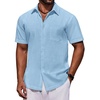 image:imageCOOFANDY Mens Short Sleeve Button Down Shirts Casual Cotton Beach Summer Linen Textured ShirtsLight Blue