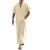 image:imageCOOFANDY Mens VNeck Linen Robe Short Sleeve Kaftan Thobe Long Gown Casual Shirt for Beach SummerBeige