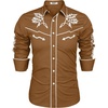 image:imageCOOFANDY Mens Western Cowboy Shirt Long Sleeve Embroidered Shirt Slim Fit Cotton Casual Button Down ShirtLight Brown