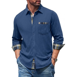 image:imageCOOFANDY Mens Button Down Shirt Corduroy Long Sleeve Casual Untucked Shirt Jacket with PocketBlue