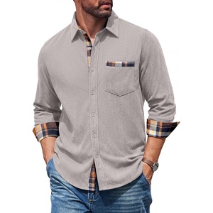 image:imageCOOFANDY Mens Button Down Shirt Corduroy Long Sleeve Casual Untucked Shirt Jacket with PocketLight Grey