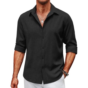 image:imageCOOFANDY Mens Button Down Shirt Long Sleeve Untucked Shirts Summer Casual Dress ShirtsBlack Onyx