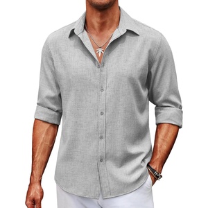 image:imageCOOFANDY Mens Button Down Shirt Long Sleeve Untucked Shirts Summer Casual Dress ShirtsLight Grey