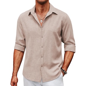 image:imageCOOFANDY Mens Button Down Shirt Long Sleeve Untucked Shirts Summer Casual Dress ShirtsSesame