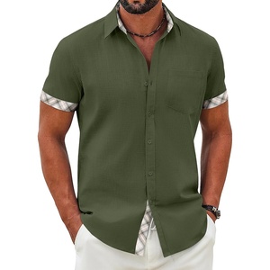 image:imageCOOFANDY Mens Button Down Shirts Short Sleeve Casual Cotton Shirts Summer Beach Wedding Shirt with PocketArmy Green