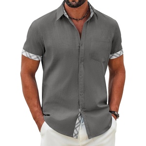image:imageCOOFANDY Mens Button Down Shirts Short Sleeve Casual Cotton Shirts Summer Beach Wedding Shirt with PocketDark Grey