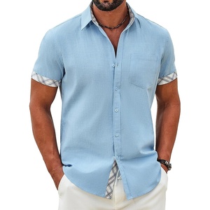 image:imageCOOFANDY Mens Button Down Shirts Short Sleeve Casual Cotton Shirts Summer Beach Wedding Shirt with PocketLight Blue