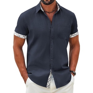image:imageCOOFANDY Mens Button Down Shirts Short Sleeve Casual Cotton Shirts Summer Beach Wedding Shirt with PocketNavy Blue