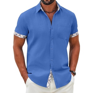 image:imageCOOFANDY Mens Button Down Shirts Short Sleeve Casual Cotton Shirts Summer Beach Wedding Shirt with PocketOcean Blue