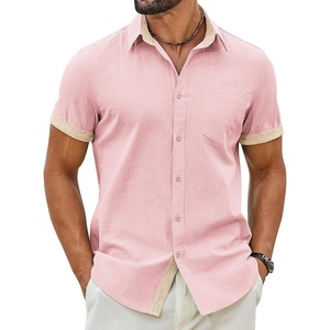 image:imageCOOFANDY Mens Button Down Shirts Short Sleeve Casual Cotton Shirts Summer Beach Wedding Shirt with PocketPink