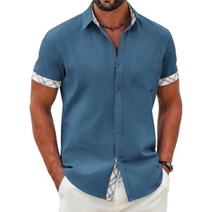 image:imageCOOFANDY Mens Button Down Shirts Short Sleeve Casual Cotton Shirts Summer Beach Wedding Shirt with PocketSea Blue
