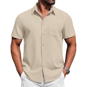 image:imageCOOFANDY Mens Button Down Short Sleeve Shirt Casual Summer Stretch Denim Dress Shirts with PocketBeige