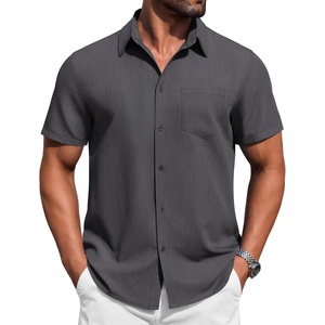 image:imageCOOFANDY Mens Button Down Short Sleeve Shirt Casual Summer Stretch Denim Dress Shirts with PocketDark Grey