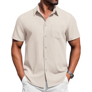 image:imageCOOFANDY Mens Button Down Short Sleeve Shirt Casual Summer Stretch Denim Dress Shirts with PocketKhaki
