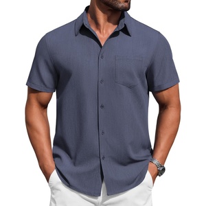 image:imageCOOFANDY Mens Button Down Short Sleeve Shirt Casual Summer Stretch Denim Dress Shirts with PocketNavy Blue