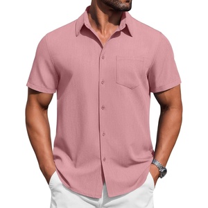 image:imageCOOFANDY Mens Button Down Short Sleeve Shirt Casual Summer Stretch Denim Dress Shirts with PocketPurple Red