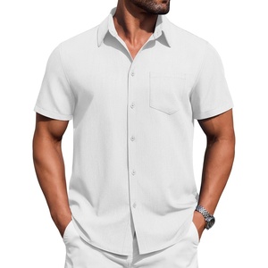 image:imageCOOFANDY Mens Button Down Short Sleeve Shirt Casual Summer Stretch Denim Dress Shirts with PocketWhite