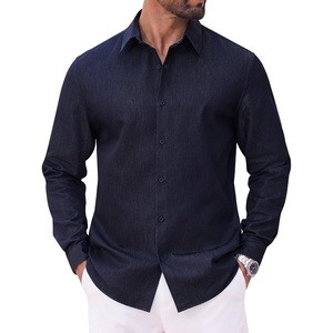 image:imageCOOFANDY Mens Casual Button Down Shirts Long Sleeve Untucked Shirts Vintage Denim Dress ShirtUltramarine Bluetextured