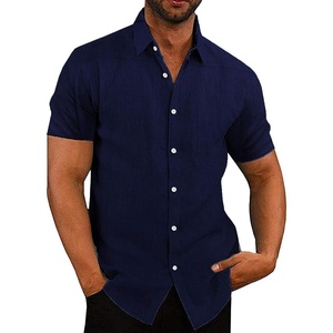 image:imageCOOFANDY Mens Casual Button Down Shirts Short Sleeve Linen Shirts Summer Beach Dress ShirtBlue