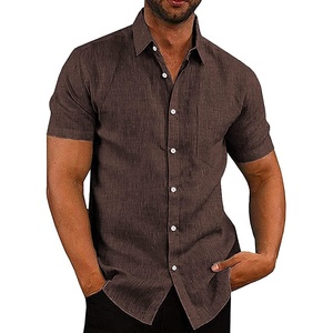 image:imageCOOFANDY Mens Casual Button Down Shirts Short Sleeve Linen Shirts Summer Beach Dress ShirtCoffe